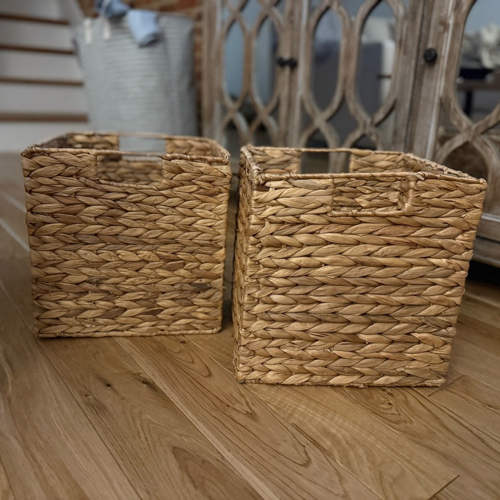 (2) Natural Woven Storage Baskets 10.5”